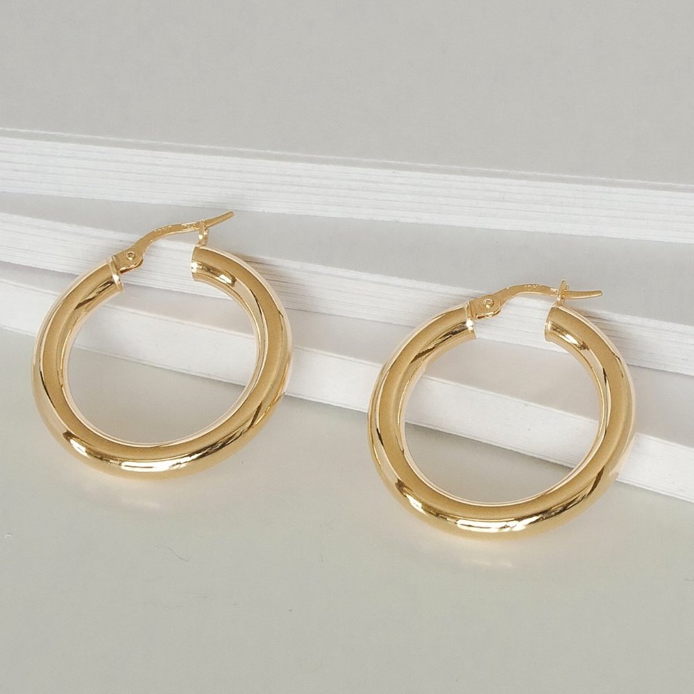 Thick 4 mm Gold Hoop Earrings Real 10K Yellow Gold Hoops NEW! Stamped 10K